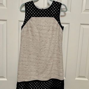 Tweed shift dress with eyelet trim